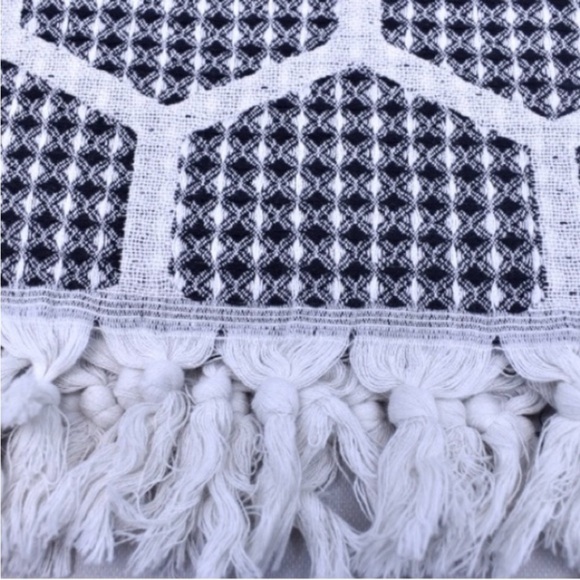 Modern Black White Geo Waffle Handmade Loom Weave 2 Side Towel 20 x 40 NEW - Picture 6 of 11